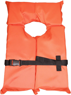 Hardcore Coast Guard approved life jacket. Type II keyhole life vest in classic May West style. Compliance flotation device. Orange Adult
