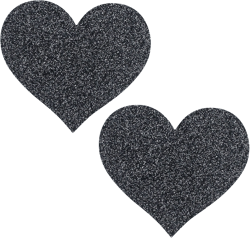 2PCS Black Heart Pasties Glitter Nipple Covers Waterproof Sweatproof Cute Small Mirror Sparkly Stickers Fun Self Adhesive Disposable Satin Bra Pad Breast Petals for Festivals Raves Parties Women Pride