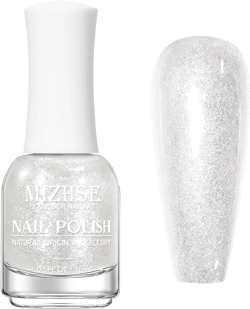 MIZHSE Translucent Shimmering Nail Polish, Quick Dry Clear Glitter White Nail Polish Air Dry Fast, 15ml High Glossy Sparkly Shiny Nail Art Salon Manicure Home