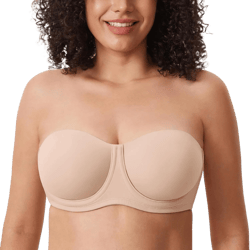 DELIMIRA Confishape Strapless Bras for Women - Full Coverage Plus Size Bandeau Underwire Unlined Bra 40DD Beige - Unlined