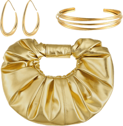 3 Pcs Gold Clutch Purse Jewelry Set for Women Evening Handbag Gold Cuff Bracelet Oval Teardrop Hoop Earrings for Women Evening Prom Party Wedding Dating Gift