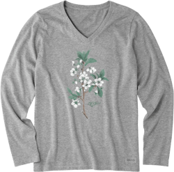 Life is Good Women's Crusher T, Long Sleeve Cotton Graphic Tee Shirt, Antique Plum Blossom Painting