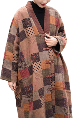 NFYM Womens Knee Length Quilted Kimono Jackets Winter Warm Soft Cotton Printed Boho Vintage Loose Outwear Coats One Size Plus Plaid Floral