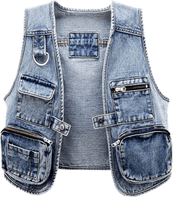 SANGTREE Women's Multi-pocket Short Cargo Denim Vest Large Light Blue