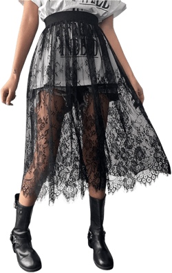 Women's Floral Lace Sheer Skirt High Waisted A Line Midi Skirts Beach Cover-ups Mesh Streetwear Y2K Skirts Medium Black