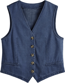 AUTOMET Jean Vest Tops for Women Denim Top Button Down Waistcoat 2025 Fall Sleeveless V Neck Top Outfits Y2k Clothes Dark Blue Small