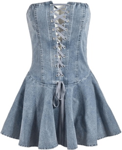 Womens Summer Casual Distressed Denim A Line Dress Tube Top Dress Fashion Jean Outfits Light Blue X-Large