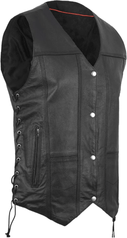 Mens Genuine Leather 7 Pockets Motorcycle Biker Vest ANARCHY Black SOA