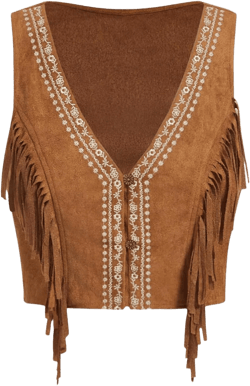 SweatyRocks Women's Fringe Sleeveless Vest Floral Embroidered 70s Hippie Crop Jacket Cardigan Small Brown