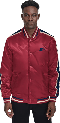 Starter Men's Satin Varsity Midweight with Quilted Lining Long Sleeve Jacket at Amazon Men’s Clothing store