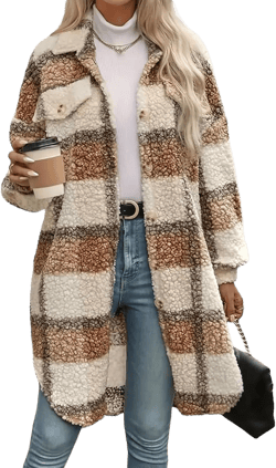 Women's Long Flannel Plaid Jacket Shacket Lightweight Button Down Fuzzy Fleece Shirts Trendy Sherpa Trench Coat X-Large Multicolor 02