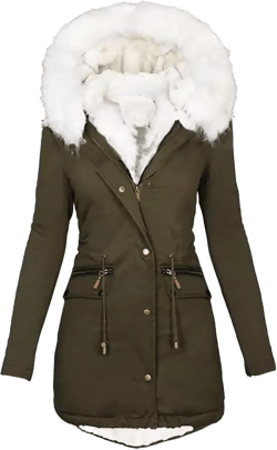 Women's Winter Warm Coats Puffer Jacket Long Drawstring Waterproof Snow Parka With Removable Faux Fur Trim Hood XX-Large Green