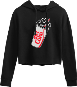 HYBRID APPAREL - Diet Coke - Heart Bubbles - Women's Cropped Pullover Hoodie Medium Black