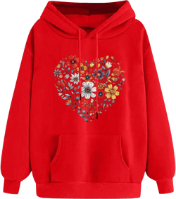 Hoodies for Women Long Sleeve Heart Print Graphic Tee Shirts Causal Fashion Drawstring Hooded Sweatshirts Gift Shirts : Clothing, Shoes & Jewelry