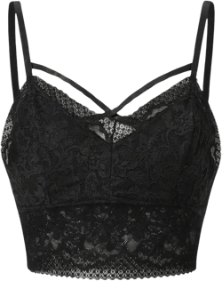 Verdusa Women's Lace V Neck Elegant Cami Tops Sexy Goth Fitted Crop Top Medium Black