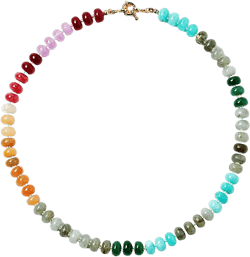 Bead Gemstone Choker Necklace for Women,Colorful Natural Stone Beaded Statement Boho Beach Necklace Jewelry for Women, Rainbow Stone Charm Trendy Necklaces Rainbow-1
