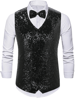 Men's Suit Vest Double Breasted Glitte Waistcoat Jackets Button up Bow Tie Wedding Party Blazer Tank Tops Clubwear