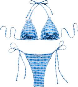 Verdusa Women's 2 Piece Heart Print Striped Bikini Sets Halter Neck Tie Cute Swimsuit Bathing Suit Beach Swimwear Small Blue and White