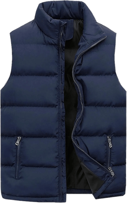 Mens Puffer Vest Padded Sleeveless Quilted Vest Down Jacket Cotton Gilet Jacket Lightweight Outdoor Outwear Large Navy