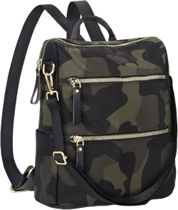 UTO Camo Waterproof Backpack for Women Durable Nylon Multipurpose Roomy Multi pockets School Travel Business Shoulder Bag Camo Green