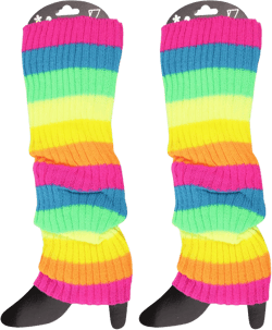 Needzo Neon Leg Warmers for Women, 80s Halloween Costume Accessories, Ribbed Knit Stockings, 15 Inches