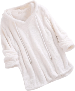 Women Fall Clothes Fleece Hoodie Long Sleeve Drawstring Pullover Casual Plush Sweatshirt Loose Soft Tops White Large