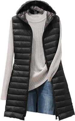 JEsilunmaMY Women's Solid Color Long Puffer Vest Lightweight Sleveless Hoodies Winter Coat Warm Quilted Vest Padded Jacket Small Black