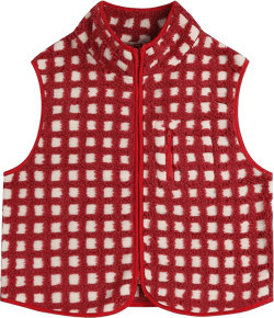 Women's Checkered Polar Fleece Vest Sleeveless Cardigan, Fashion Plaid Sleeveless Sherpa Coat (Red M) Medium Red M
