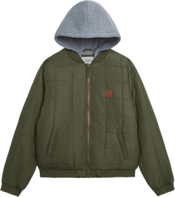 LONDON FOG Boys' Midweight Quilted Bomber Jacket with Sweatshirt Hood 3T Olive Drab