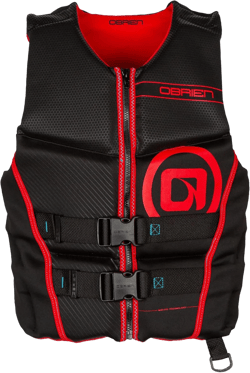 O'Brien Flex V-Back Life Jacket – Coast Guard Approved Adult Life Vest with Flex Fit Design, Lightweight Foam & Front Zip Closure for Watersports, Boating, and Jet Skiing Red Medium