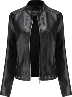 Leather Jacket for Women Fashion Faux Leather Motorcycle Jackets Plus Size Pu Leather Tops Lightweight Moto Biker Coat