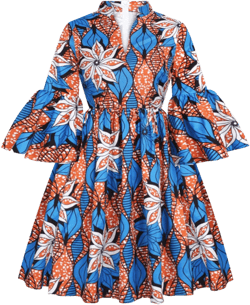 Womens African Ankara Print Maxi Dress Traditional Casual Outfits Fashion Lotus Sleeve V Neck African Dresses Women X-Large Fqil002