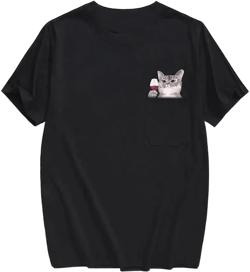 Hidden Middle Finger Signed Funny Cat Printed T-Shirt, Cat Middle Finger Pocket Funny Cat T-Shirt : Sports & Outdoors