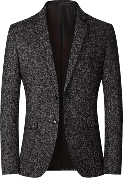 INVACHI Men's Tweed Blazer Jacket Two Button Casual Sports Coats for Men Slim Fit Business Blazer Black Medium