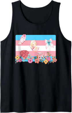 Cottagecore Transgender MTF Trans Pride Flag & Butterflies Tank Top