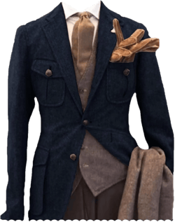 Men Herringbone Tweed Jacket Multi-Pocket Blazer Tux for Wedding Dinner 38 Navy Blue