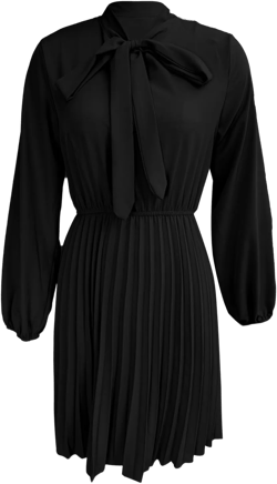 BODOAO Ladies V Neck Tie Long Sleeve Solid Color Waist Dress Fashion Loose Long Dress Swing Dress for Women Small Black