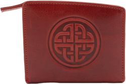 Briomhar Irish Celtic Leather Wallet for Women - Minimalist Credit Card Holder Bifold Slim Wallet - Made in Ireland - Red