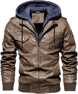 chouyatou Men's Vintage Removable Hooded Slim Motorcycle Faux Leather Bomber Jacket