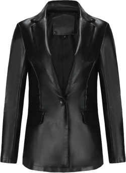 Womens Leather Blazers Jacket Coats Long Sleeve Open Front Soild Color One Button Formal Work Business Suit Jackets