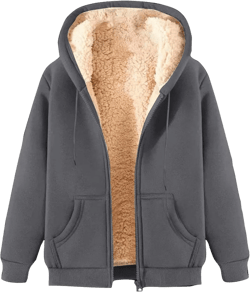 Unisex Women's Fleece Hoodie Jacket Cozy Sherpa Lined Zip Up Warm Hoodie Sweatshirt Winter Fluffy Sweater Hooded Coat X-Large Dark Gray