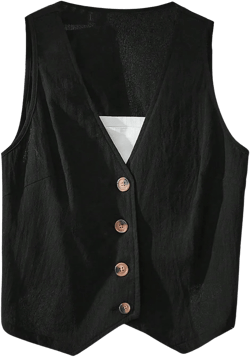 OYOANGLE Women's Button Front Sleeveless Blazer Vest V Neck Office Work Suit Vests Waistcoat Large Black