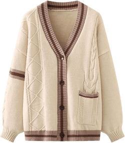 Xunger Women’s Kawaii Cardigan JK School Uniform Sweater Cute Long Sleeve Button Up Clothes with Pockets Khaki One Size
