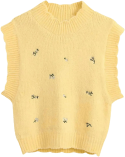 Women Sweet Fashion Floral Embroidery Knitted Vest Sweater High Neck Sleeveless Female Waistcoat Chic Tops
