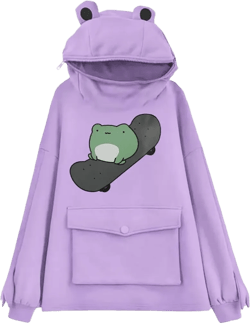 RGOSME Frog Hoodie Teen Girls Cute Oversized Graphic Hoodies Women Sweatshirt Cosplay Costume Pullover Tops XX-Large Purple