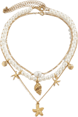 Boho Layered Starfish Shell Necklace Set for Women,Stackable White Pearl Beaded Gold Chain Link Choker Necklaces,Trendy Ocean Statement Jewelry Gifts
