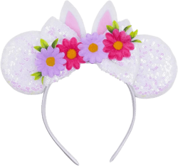 YOWOCAL Easter Mouse Ear Headbands,Rabbit Bunny Ear Hair Hoop for women,Cute Spring Flowers Sequin Hair Accessories Headwear for Easter Party Birthday Holiday Cosplay Decorations