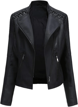 YUNCLOS Women's Faux Leather Biker Jacket Zip Up Short Moto Outerwear