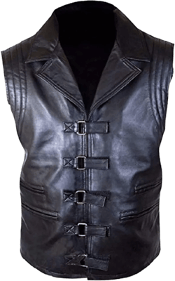 Black Korel Men's Real Sheep Leather Vest - Hugh Jackman Style Waistcoat, Lightweight Summer Biker Vest, Real Lamb Leather