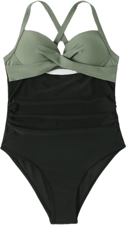 Women's One Piece Cross Backless Swimsuits Tummy Control Cutout High Waisted Tie Back Bathing Suit Swimwear (Green 3,Small) : Clothing, Shoes & Jewelry
